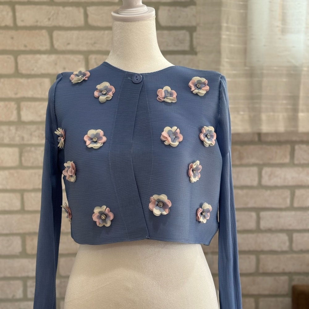 Floral Embellished Blue Women's Top cardigan